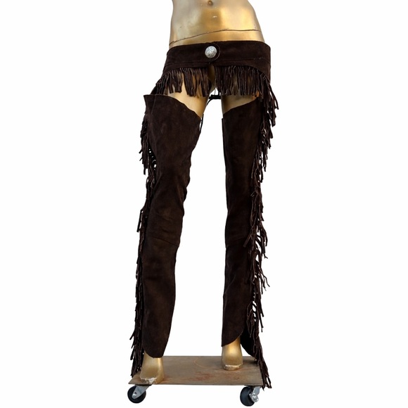 Equi-Grip Brown Suede Leather Fringe Chaps Western Rodeo Festival Cowgirl size S